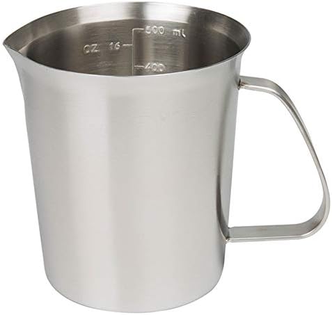 Measuring Cup, Stainless Steel Measuring Cup (16 Ounce/ 0.5 Liter- 2 Cup), Milk Frothing Pitcher, Steaming Pitcher, Milk Frothing Cup Jug with Marking with Handle for Espresso Machines, Latte Art