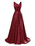 Ballkleid Lang Satin Abendkleid Elegant für Hochzeit A-Linie Prinzessin Hochzeitskleid mit Schleppe Burgund 32