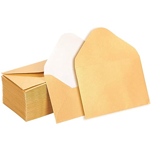 Juvale Mini Envelopes - 100-Count Bulk Gift Card Envelopes, Gold Business Card Envelopes, Bulk Tiny Envelope Pockets for Small Note Cards, 4 x 2.7 Inches