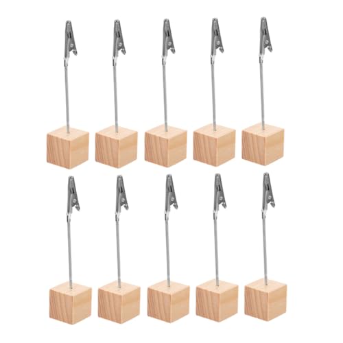 NUOLUX 10個 復古木製デスクトップカードホルダー 大容量名刺クリップ メモスタンド 写真立て 収納便利グッズ オフィス机上整理用