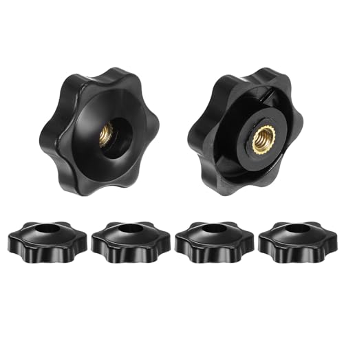 sourcing map 6 pomelli a stella M5 filettatura femmina 32 mm 6 punti testa in plastica inserto in ottone foro passante vite filettato manopola di bloccaggio maniglia di bloccaggio, nero