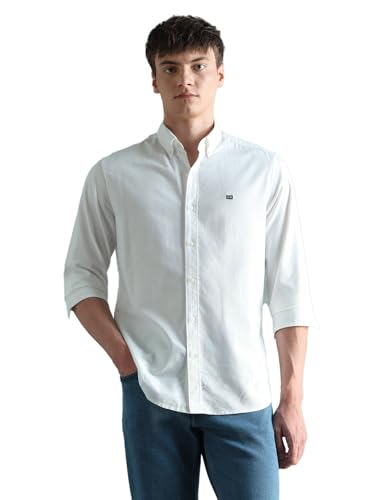 Image of Arrow Sport Solid Slim Fit Cotton Shirt for Men - Full Sleeve Mens Casual Shirts