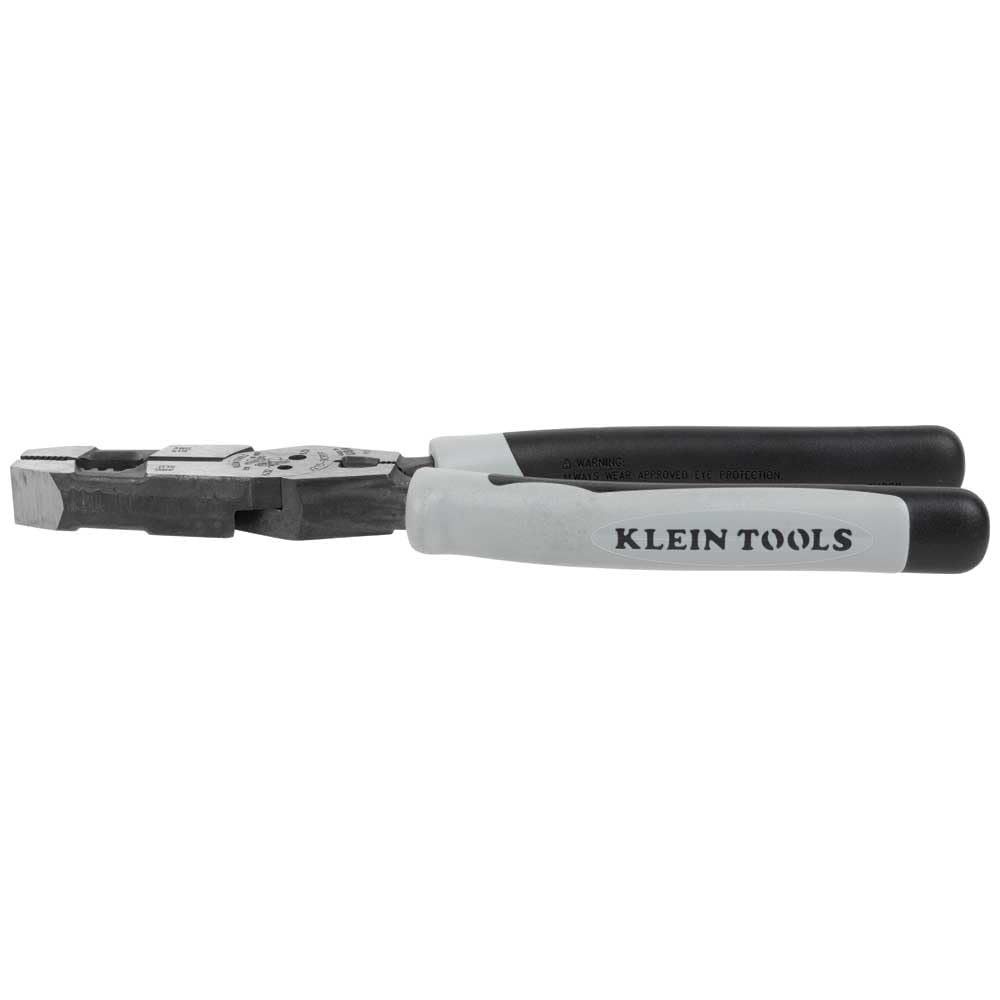 Klein Tools J2159CRTP Alicates de corte lateral, fabricados en Estados Unidos, alicates híbridos Journeyman de alto apalancamiento de 9 pulgadas con crimpadora, extractor de cinta de pescado y
