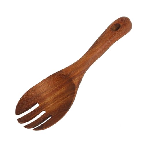 COLLBATH 2pcs Kitchen Spoon Salad Fork Spoon Round Soup Spoon Preparing Salad Fork Silverware Spoons Coffee Tea Spoon Mini Condiment Spoon Salad Serving Utensils Salad Kits Forky Kit Wooden