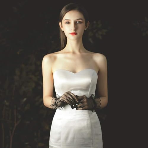 Women's Elegant Ruffled Tulle Gloves - Pleated Short Wedding Prom Party Accessories (Summer Evening Gloves)3