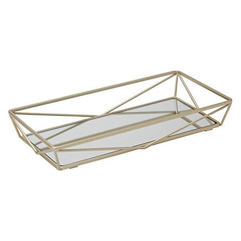 Home Details Geometric Design Vanity Tray | Mirrored | Cosmetic & Jewelry Organizer | Dresser | Desk | Perfume | Decorative | Satin Gold Cover