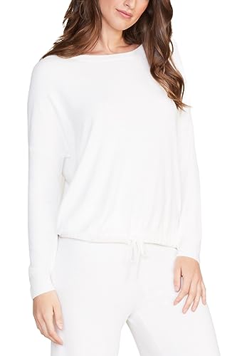 Barefoot Dreams CozyChic Ultra Lite Slouchy Pullover for Women, Ultra Soft Long Sleeve, Crew Neck Pullover