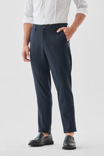 Image of SNITCH Men Formal Trousers | Tailored Pleated Design with Regular Fit & Smooth Texture | Premium Polyester Blend for Office, Meetings & Special Occasions