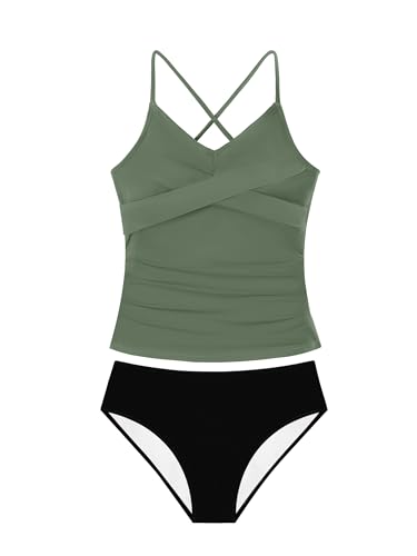 Image of Girls Swimsuit Tankini Criss Cross Ruched 2 Piece Bathing Suit Printed Girl Swimwear for Teens 9-16Y