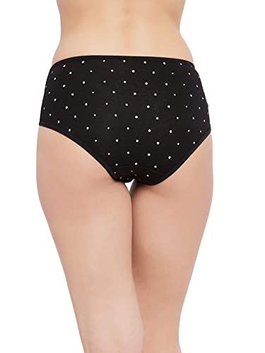 Image of Clovia Women's Cotton Mid Waist Polka Print Hipster Panty in Black
