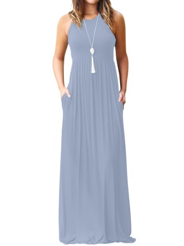 Image of DEARCASE Women's Sleeveless Summer Maxi Dress with Pockets,Beach,Vacation