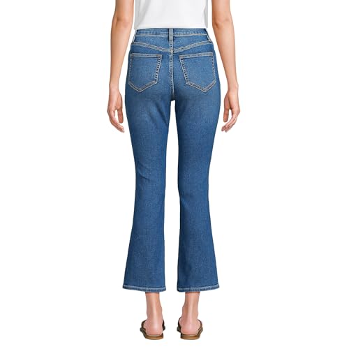 Lands' End Women's High Rise Denim Button Front Kick Flare Crop Jeans2