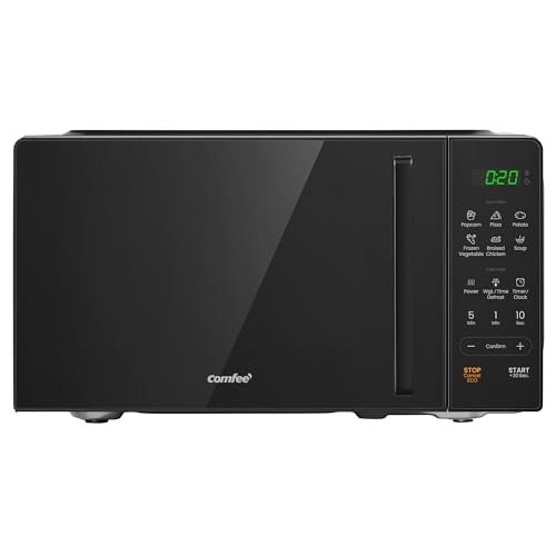 COMFEE 20L Digital Microwave Oven 700W Compact Countertop Microwave with Inverter 6 Auto Menus Multi-Stage Cooking ECO Mode Express Cook Black - CMO-EM202NF(BK)