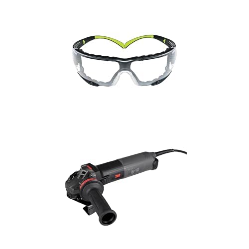 Bundle of 3M Safety Glasses for Men and Women, SecureFit 400, 1 Pair, Z87, Green/Black Frame, Polycarbonate, UV Protection,+ 3M™ Electric Angle Grinder, 11130, VS, 4.5-5 in Slide Switch, 120V, 1 EA