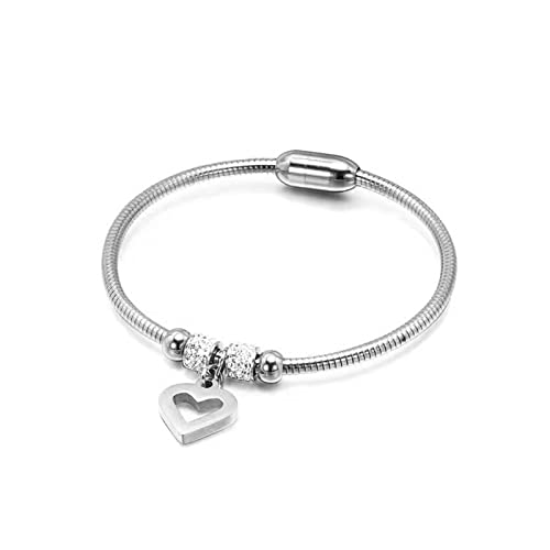 KunBead Heart Charm Birthday Bracelet Stainless Steel Love Bangle Cuff Jewelry Bracelets for Women2