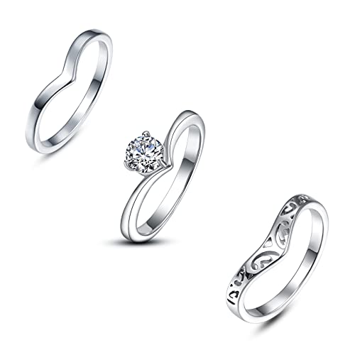 Phyonio 3 Pcs Bague Titane Acier Inoxydable Chevron Argent avec Noeud Celtique et Zircon Alliance FemmeTaille 52(16.6) Cover
