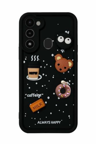 Image of Bintage Cute Fun Ball | Taddy Cartoon 3D Smiley Coffee Cup | Milk Donut | Full Protection Rubber Back Cover Compatible for Tecno Go 2022 / Spark 9 / 8c - Black