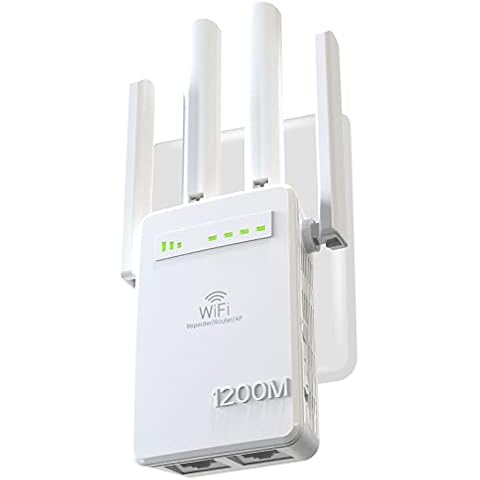 WiFi Extender 1200Mbps WiFi Range Extender Signal Booster up to 5000sq.ft and 40 Devices, Wireless Internet Repeater and Signal Amplifier for Home,4 Antennas 360° Full Coverage,Supports Ethernet Port Cover