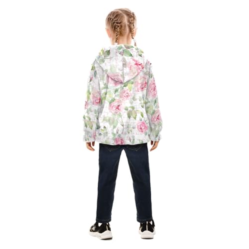 OTVEE Pink Rose Bouquet Kids Hoodie Jacket Fall Spring Full Zip Warm Outwear Coat4
