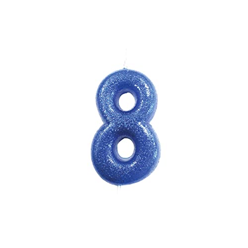 Anniversary House Colourful Blue Glitter Candle, Number 8, 8th Birthday Cake Topper, 7 Centimeters, AHC30/8
