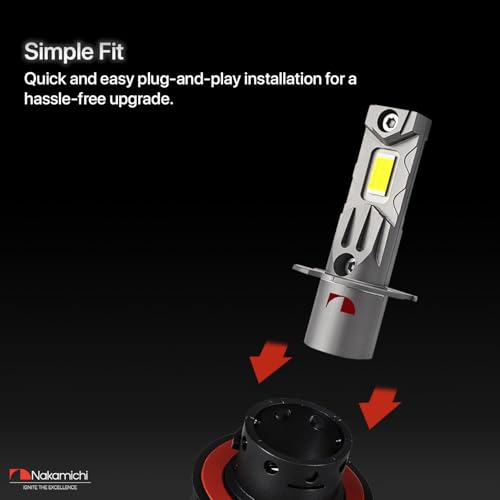 Image of Nakamichi GS810 Series H1 LED Headlight Foglight Light Bulbs for Replacement, 12,000 Lumens 44W Per Set, Warm White, Plug and Play, 1:1 Beam, Pack of 2, 3000K, H1