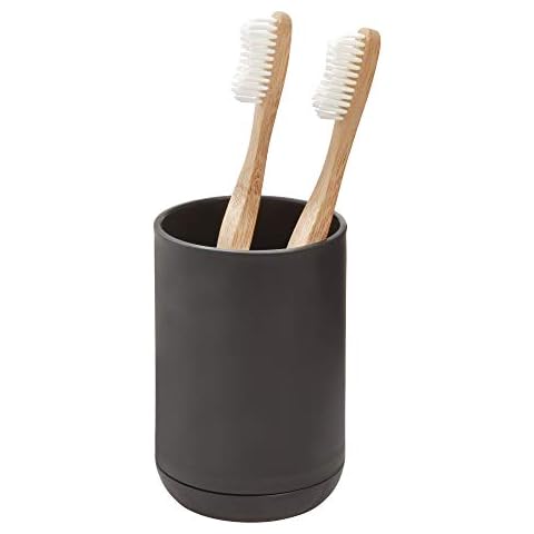 iDesign Toothbrush Holder for Normal Toothbrushes, Spin Brushes, and Toothpaste, The Cade Collection - 3" x 3" x 4. 5", Matte Black Cover