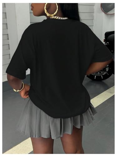 SOLY HUX Women's Graphic Tees Letter Print Short Sleeve Drop Shoulder Casual T Shirt Tops2