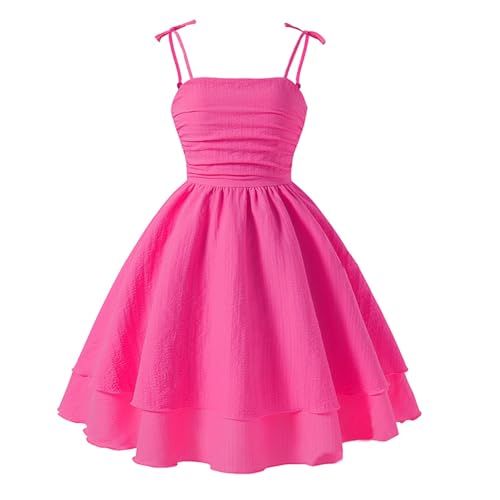 Girls Summer Spaghetti Strap Dresses Flowy Tiered Ruched Smocked Back Casual Beach Midi Sundress