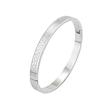 JotCa White Gold Bangle Bracelets for Women, Stainless Steel Maze Pattern Engraved Oval Bangle Bracelets Dainty Stackable Bracelets for Women Jewelry