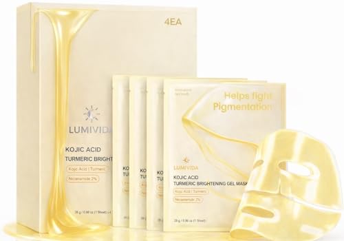 Kojic Acid Turmeric Brightening Gel Face Mask | Overnight Firming & Hydrating for Elasticity & Glow | Korean Skincare with Niacinamide, Peptides & Hydrolyzed Collagen | 4 Pack
