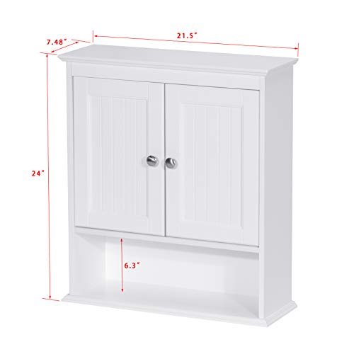 Spirich Bathroom Cabinet Wall Mounted with Doors, Wood Hanging Cabinet with Doors and Shelves Over The Toilet, Bathroom Wall Cabinet White - Image 5