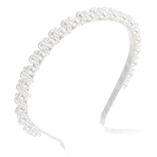 LLOUSSAK Pearl headband for girls, Subtlety Peal Headband for Women, Pearl Flower Girl Headband for Wedding Birthday Party, Hair Hoop Accessories for Photography