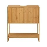 THINIA HOME - Mueble Bajo Lavabo de Bambú Natural para Lavabos Suspendidos Sin Pedestal, Armario de Baño con Hueco para Sifón, Estilo Nórdico, 69.6x33.5x80 cm
