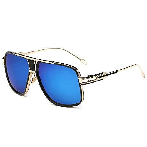 Image of Aviator Sunglasses for Men Retro Fashion Gold Oversized 70s shades