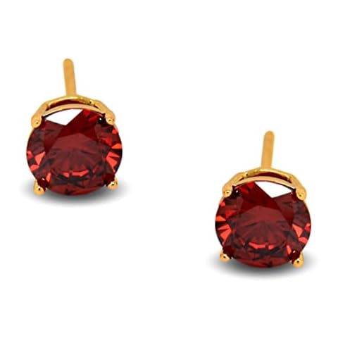 BDC Jewellery - 18ct Gold Filled Large Red Stud Earrings for Women Sparkling 7mm Round CZ Crystal Cover