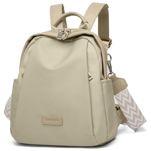 XINDING Mini Backpack Purse for Women Bohemian Casual Small Waterproof Anti-theft Handbags Travel Fashion Backpack Designer Ladies Shoulder Satchel Bags (Beige)