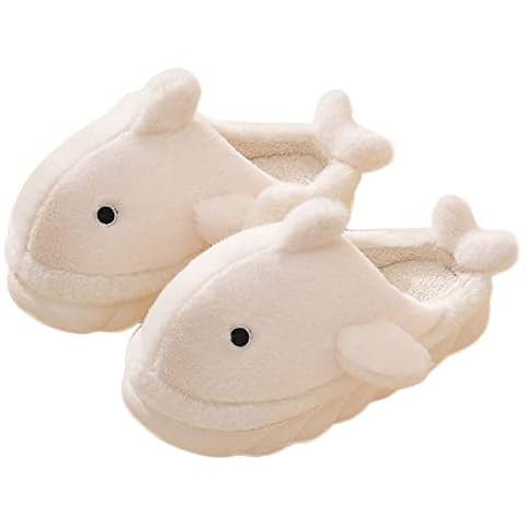 Women's Slippers Cute Shark Slippers Bedroom Slippers Winter Warm Fluffy Animal Slippers Indoor Outdoor Shoe, White, 6.5 Cover