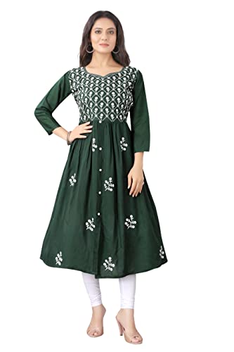 Image of KrazzyKudy Women's Rayon Embroidered Flared Kurtis