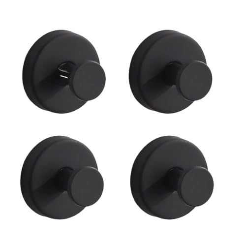 HIRAIDAI Gancho Autoadhesivo De Acero Inoxidable Ganchos De Ventosa Reutilizables Para Puertas De Baño Y Cocina - Fondo Redondo Negro (Paquete De 4)
