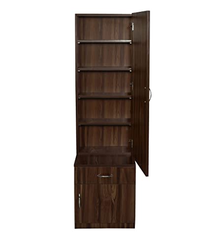 Image of MAMTA DECORATION Engineered Wood Dressing Table with 1 Drawer and 1 Door Storage Wooden Vanitie Tables for Bedroom Living Room (Dark Walnut)