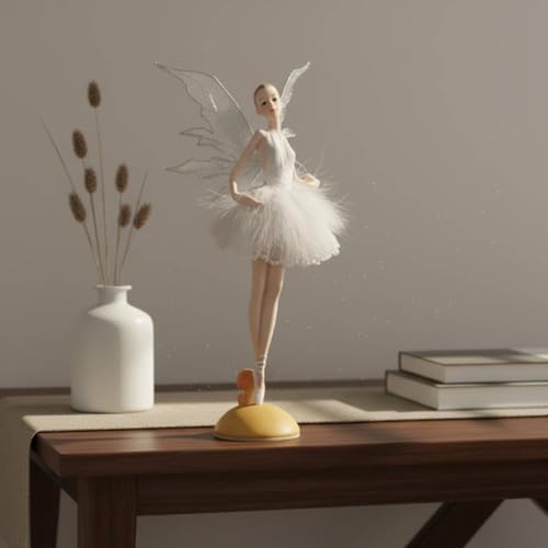 Statuette danseuse classique résine textile plume déco salon fille - 8
