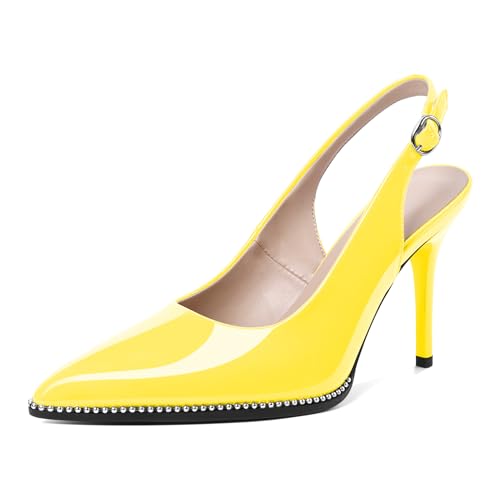 Image of SAMMITOP Women Slingback Heels Stilettos Closed Pointed Toe High Heel Silver Beaded Pumps Comfortable 3.5 Inch High Heels for Women Dressy Shoes