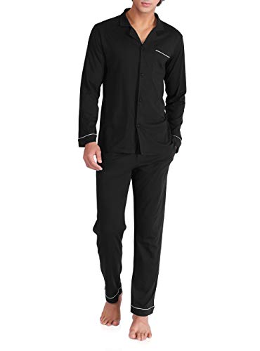 DAVID ARCHY Pijama de Hombre, camisón de algodón de Manga Larga y pantalón de salón con Bolsillos con Tapeta con Botones y Cinta, Pack de 1