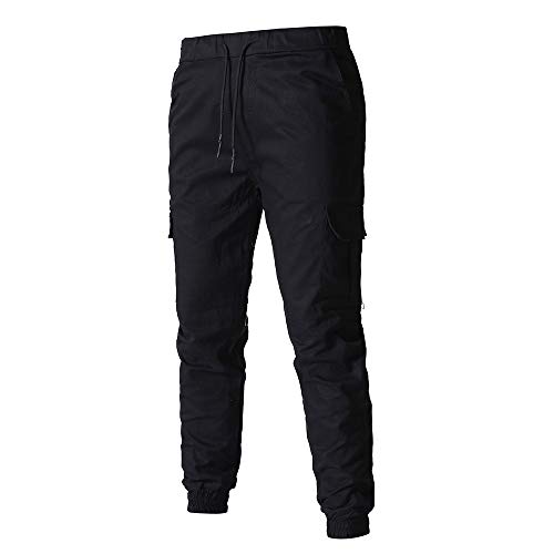 Black Joggers for Men Casual Cotton Tapered Workout Pants Plain Lightweight Hiking Sports Trousers with Pockets3