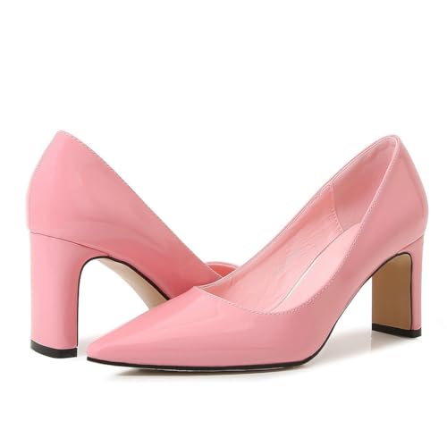 DINTAHA Patent Leather Pointed Toe Pumps for Women, Chunky Heels Closed Toe Wedding Work Dress Pumps4