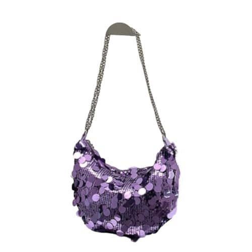 Crossbody Bag Sequin Chain Cute Large Capacity Single Shoulder for Women Purple