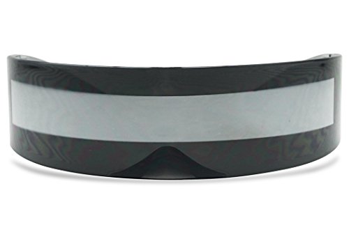 Black Retro Futuristic Single Shield Color Oversized Wrap Cyclops/Visor Sunglasses (Black, Silver Mirror) - Thumbnail 2