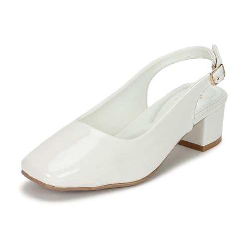 Image of Marc Loire Women Square Toe Solid Block Heel Pumps for Office, Party and Formal Wear