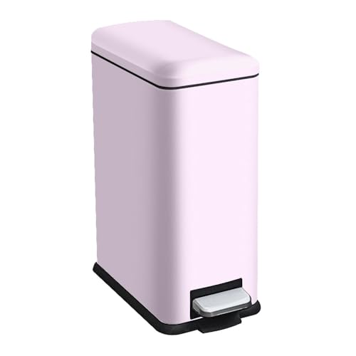 JM ·YIPENG Small Bathroom Trash Can with Lid, 10L/2.6 Gallon Stainless Steel Garbage Can with Removable Inner Bucket, Soft Close, Step Pedal, Home/Bathroom/Kitchen, Pink
