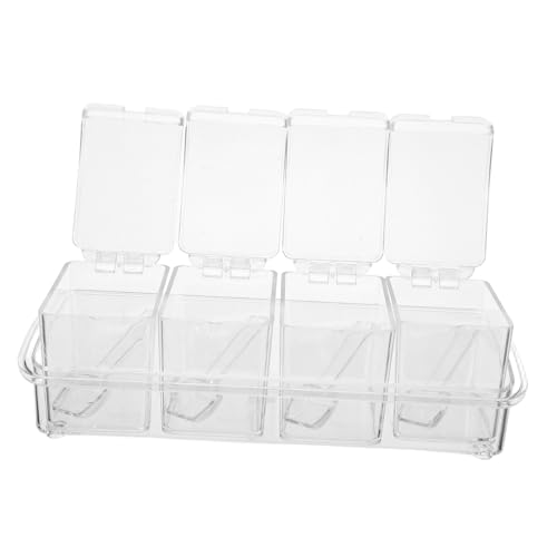 Gatuida 1 Caja De Juego Caja De Condimentos Suministros De Barra De Helado Tarro De Especias Con Cuchara Organizador De Condimentos Frascos De Especias Claras El Plastico Transparent